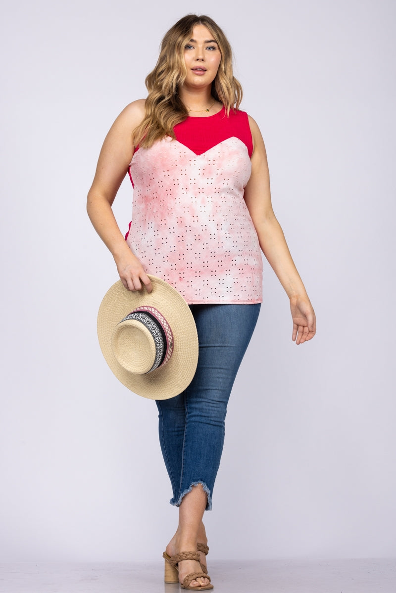 EYELET SLEEVELESS PLUS SIZE TOP-T6655P