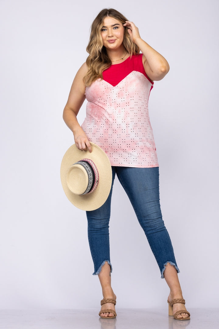 EYELET SLEEVELESS PLUS SIZE TOP-T6655P