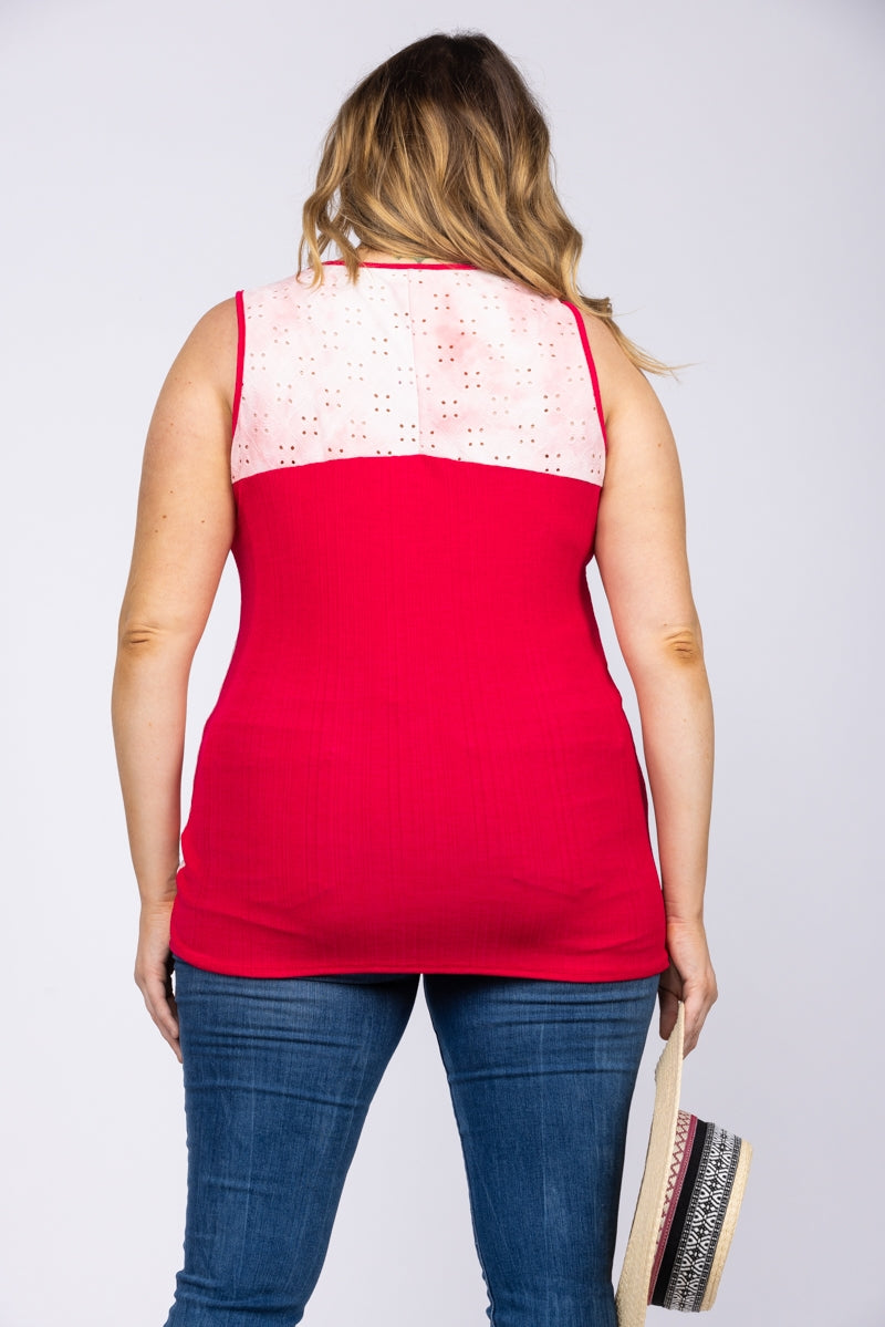 EYELET SLEEVELESS PLUS SIZE TOP-T6655P