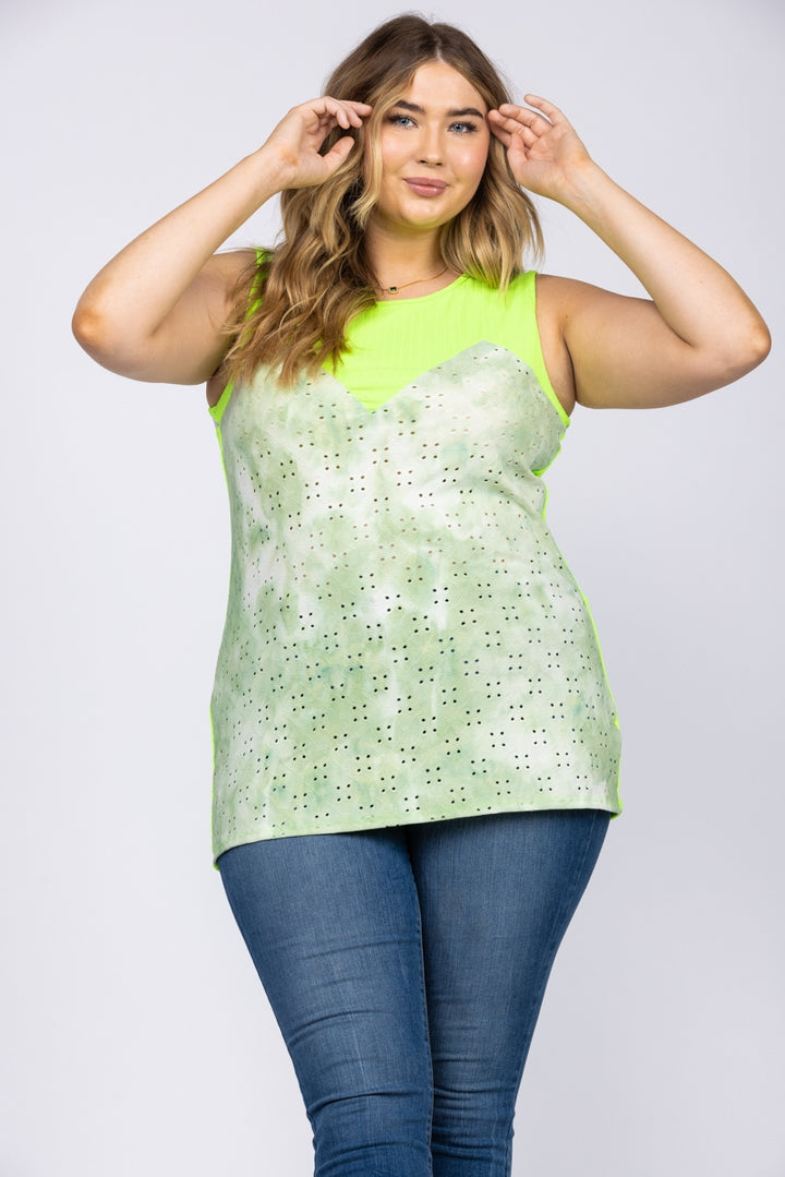 EYELET SLEEVELESS PLUS SIZE TOP-T6655P