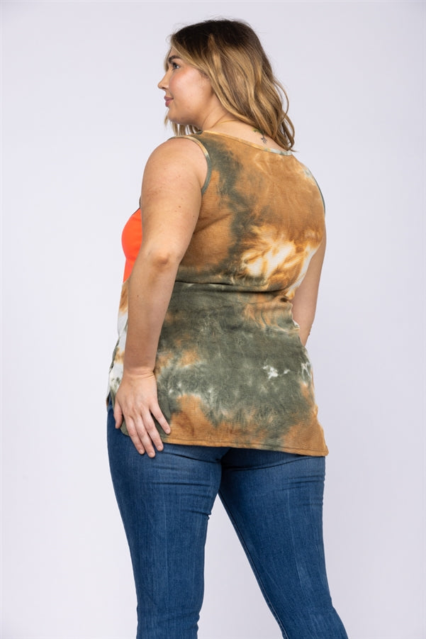 RUST CAMO FLORAL LACE SLEEVELESS PLUS SIZE TOP T6358P