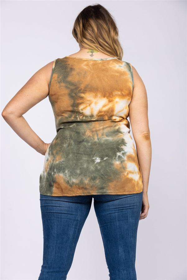 RUST CAMO FLORAL LACE SLEEVELESS PLUS SIZE TOP T6358P