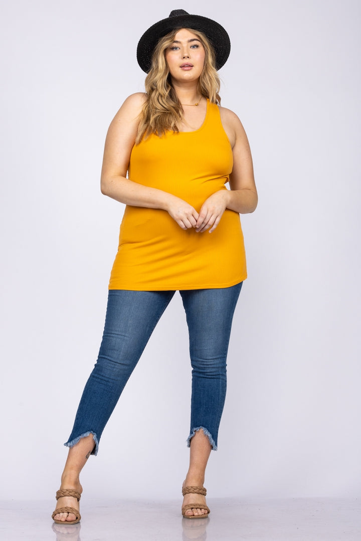 MUSTARD FLORAL LACE RACER BACK PLUS SIZE TOP T6715P