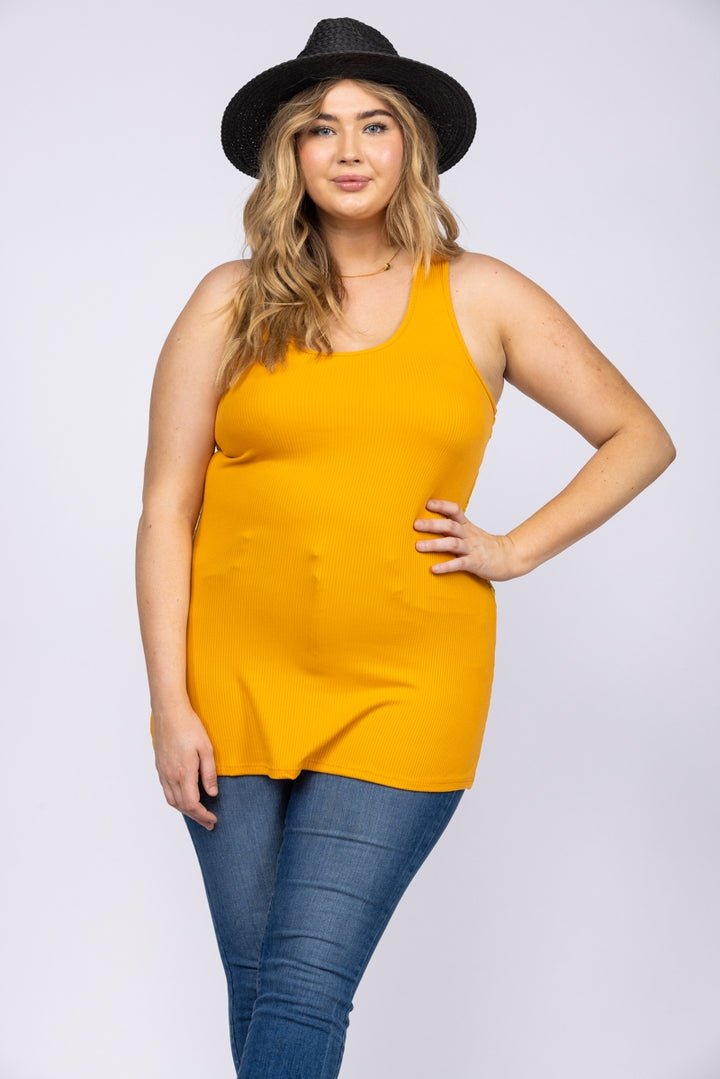 MUSTARD FLORAL LACE RACER BACK PLUS SIZE TOP T6715P