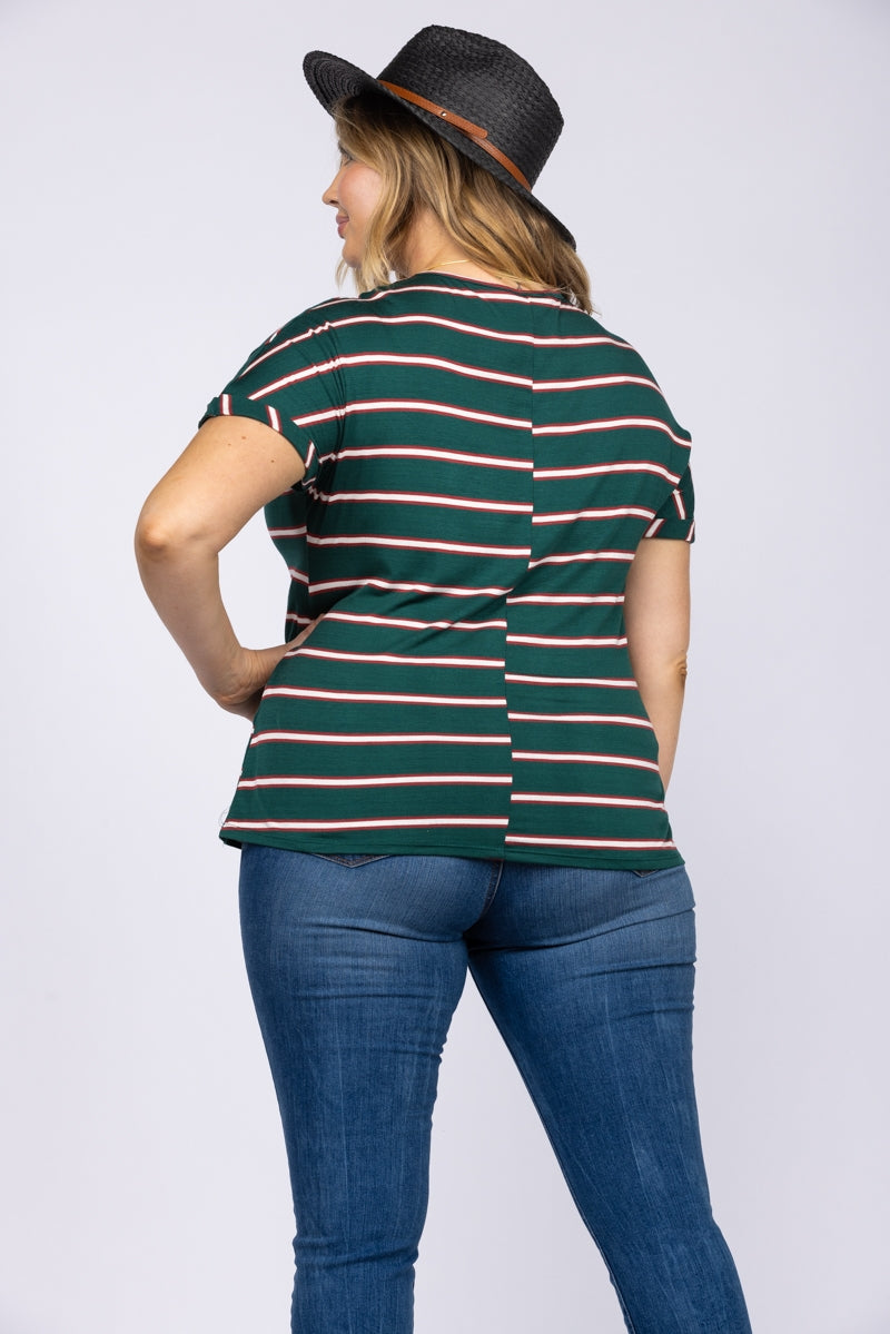 BLACK AND WHITE WITH RED STRIPES PLUS SIZE TOP T6620P