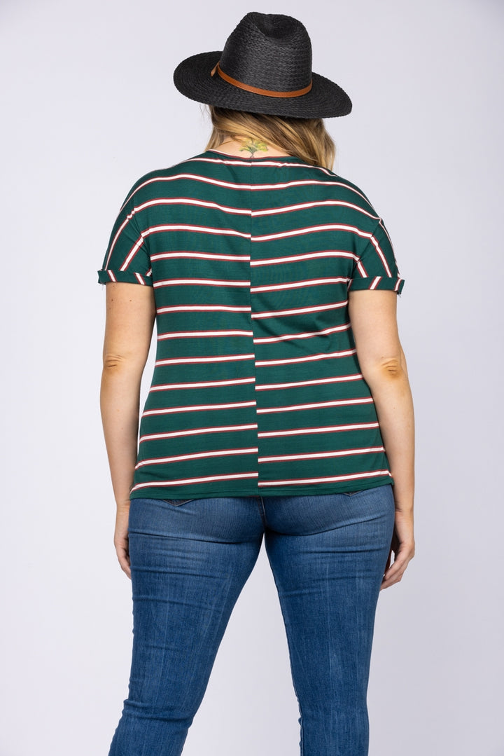 BLACK AND WHITE WITH RED STRIPES PLUS SIZE TOP T6620P